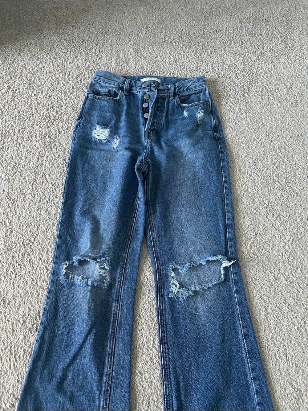 High-Rise Distressed Wide-Leg Jeans - Blue